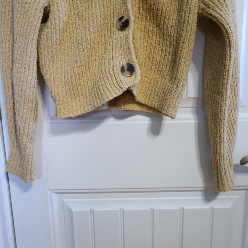 Frank and Oak Womens Beige Cropped Tortiseshell Button Cardigan Size Medium - Picture 6 of 10